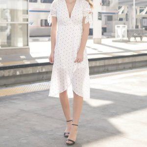 WHITE WITH BLACK POLKA DOT FLOWY DRESS SZ L